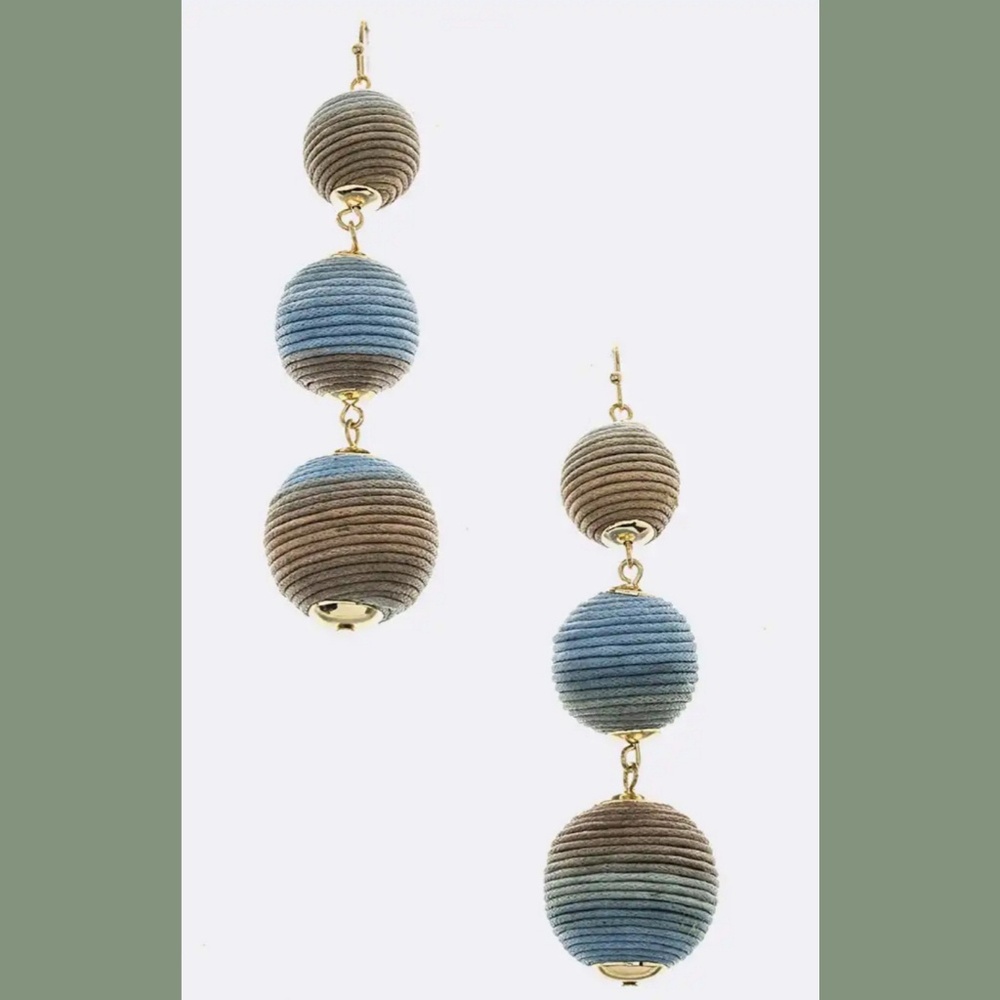 Triple Ball Dangle Earrings Blue Green Ombre Dyed